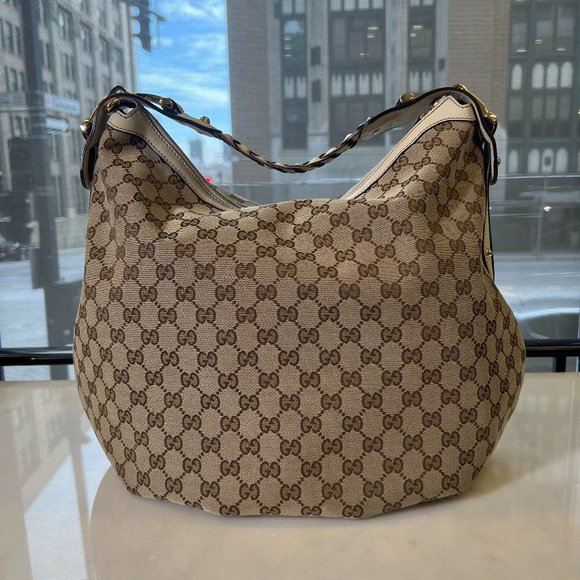 Gucci GG Supreme Canvas/White Leather Pelham Tote - Picture 1 of 9
